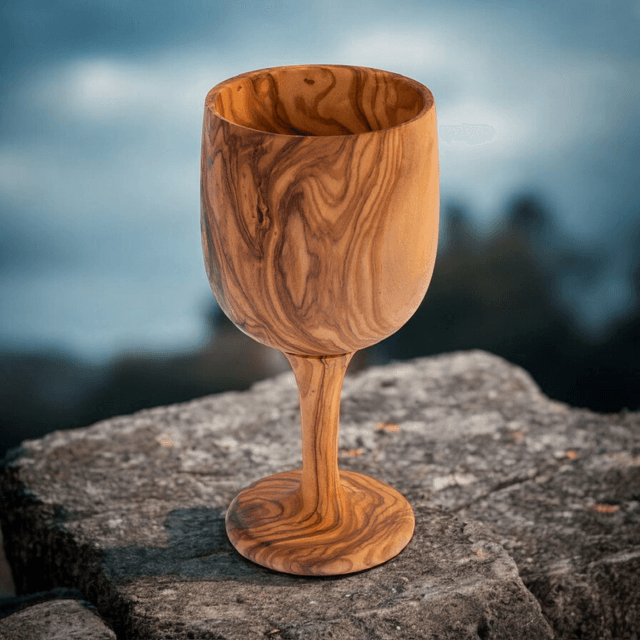 Olive Wood Wine Glass & Bottle Holder + Coaster Set