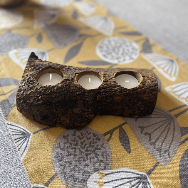Olive Wood Rustic Candle Holder