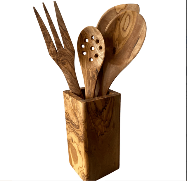 Olive Wood Utensil Holder 