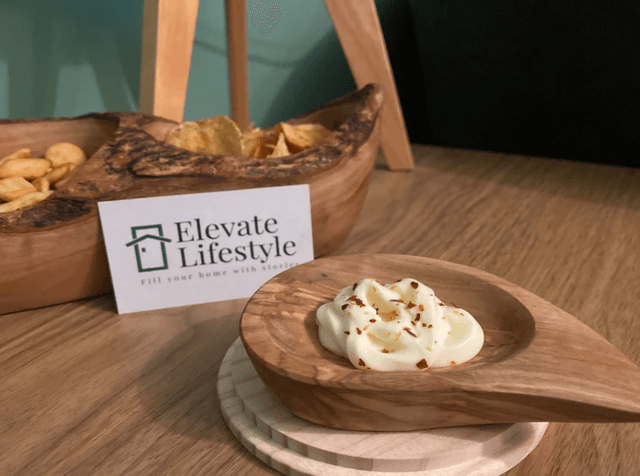 Rustic Olive Wood Long serving snack bowl 