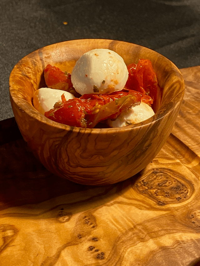 Rustic Olive wood rounded shaped snack, tapas, dip bowl 