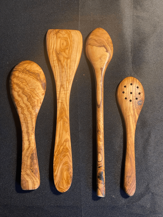 6 piece olive wood utensil set for kitchen