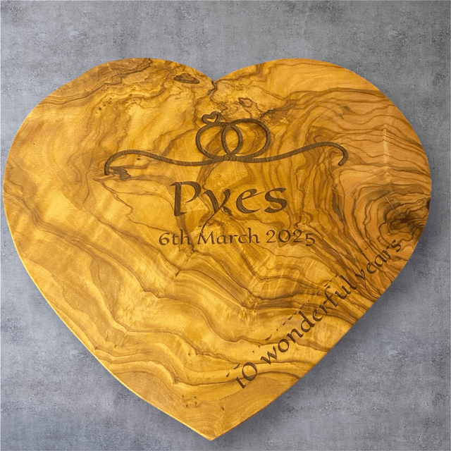 Personalised Stunning Heart Shaped Olive wood Board