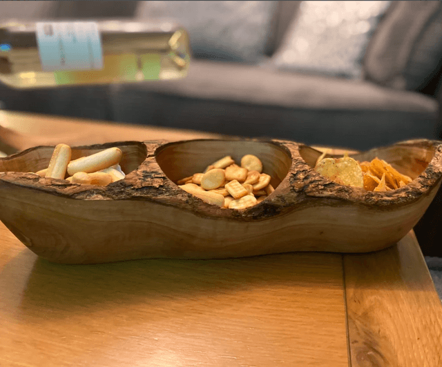 Rustic Olive Wood Long serving snack bowl 