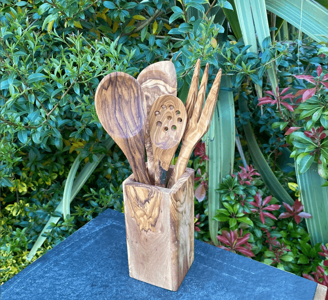 Olive Wood Utensil Holder 