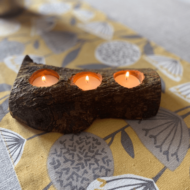 Olive Wood Rustic Candle Holder