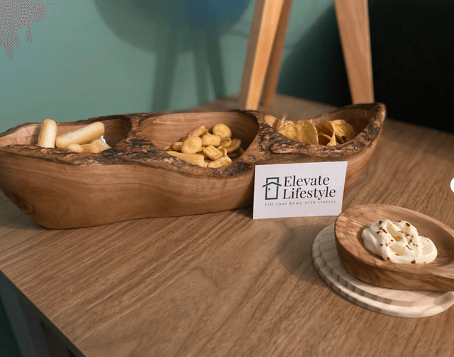 Rustic Olive Wood Long serving snack bowl 