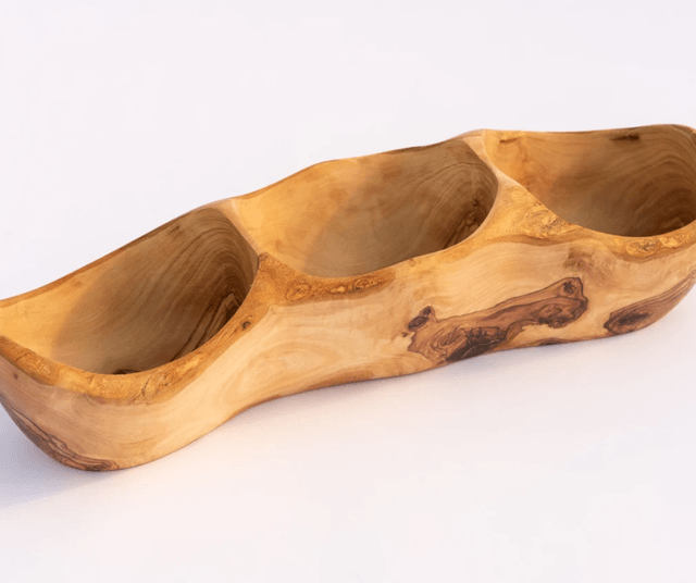 Rustic Olive Wood Long serving snack bowl 