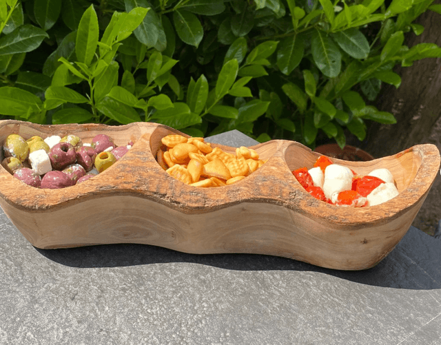 Rustic Olive Wood Long serving snack bowl 
