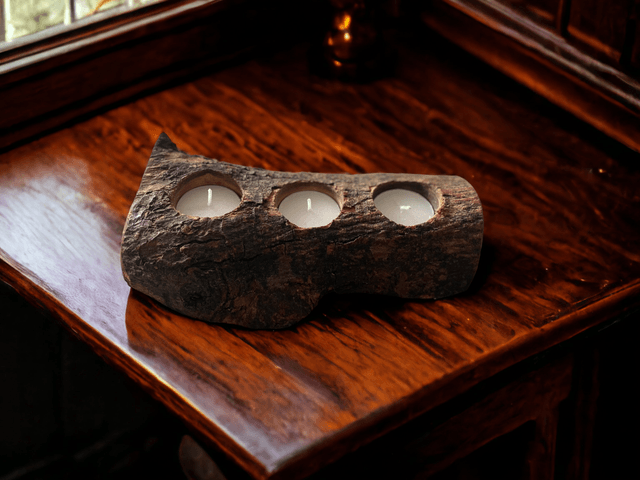 Olive Wood Rustic Candle Holder