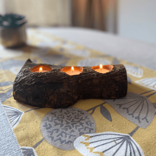 Olive Wood Rustic Candle Holder