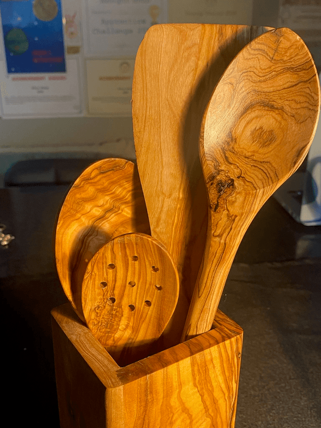 6 piece olive wood utensil set for kitchen