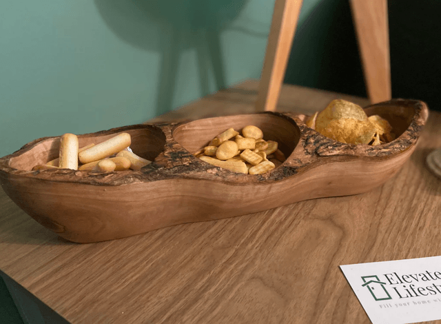 Rustic Olive Wood Long serving snack bowl 