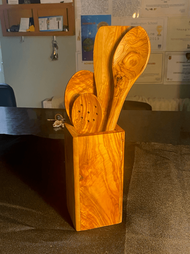 6 piece olive wood utensil set for kitchen