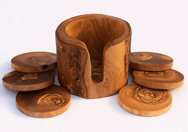 Olive Wood Drinks Coaster Set